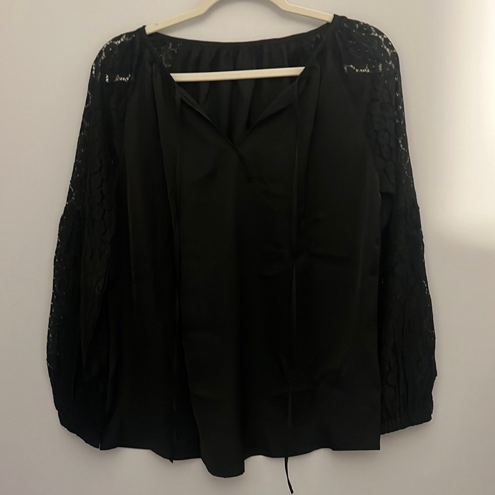 Pretty black blouse with lace shoulders